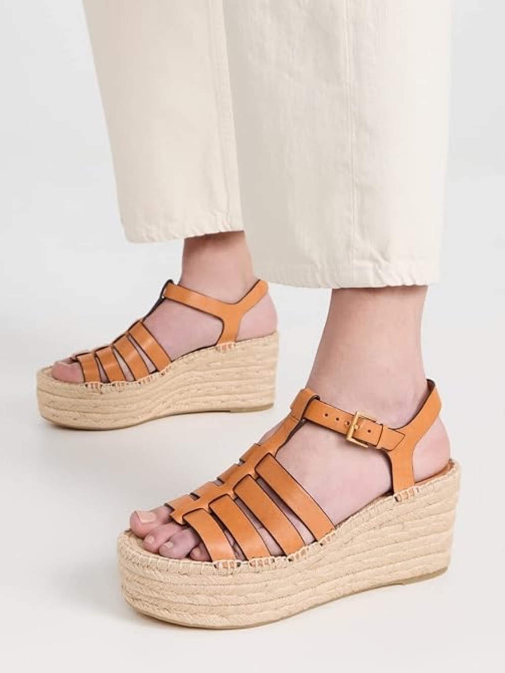 NWOB Tory Burch Fisherman Espadrille Wedge brown leather toasted soufflé 9.5